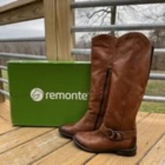 REMONTE Tall Leather Boots Brown, Lining, Zipper, Elastic w/ Box Sz US 8.5 EU 40 - Picture 3 of 13
